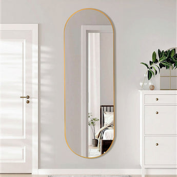 Sleek Contemporary Oval Metal Wall Mirror - Full-Length Design