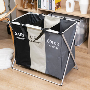 3 Grid Large Laundry Basket Sorter Hamper with Aluminum Frame