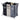 3-Grid laundry basket sorter side view, three labeled bins with black handles and aluminum frame