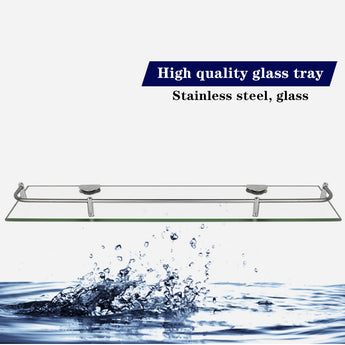 Clear Tempered Glass Wall Mounted Bathroom Shelf, 60x 11 x 3.5cm