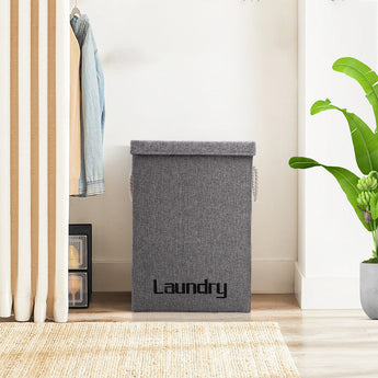 Grey Foldable Linen Laundry Baskets with Lid