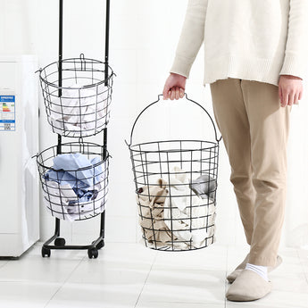 3-Tier Iron Rolling Laundry Basket with Wheels