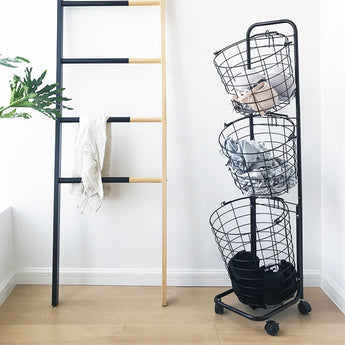 3-Tier Iron Rolling Laundry Basket with Wheels