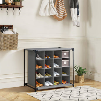 4 Tiers 16-Pair Non-woven Grid Shoes Rack Grey Cubes Storage Shelf Rack Organizers