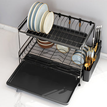 2 Tier Dish Drying Rack with Drainboards