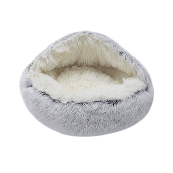 50cm Plush Winter Cat Bed in Gray - Cozy Semi-Enclosed Design Living and Home 