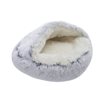 50cm Plush Winter Cat Bed in Gray - Cozy Semi-Enclosed Design Living and Home 