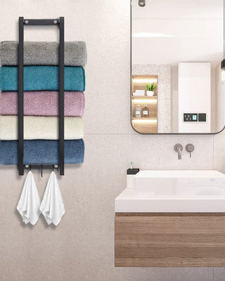 Modern Carbon Steel Wall Towel Rack with Hooks Shower Caddies Living and Home 