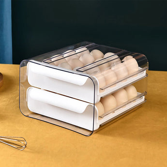 2 Layer Transparent Egg Fresh Storage Drawer Box Holder Holds 32 Eggs