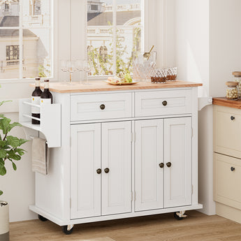 83cm H Rolling Wooden Kitchen Island Cart Featuring Storage Cabinet