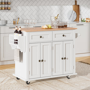 83cm H Rolling Wooden Kitchen Island Cart Featuring Storage Cabinet