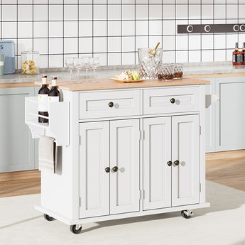 83cm H Rolling Wooden Kitchen Island Cart  Featuring Storage Cabinet