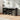 Grey shoe storage bench with padded cushion top and open compartments for footwear