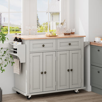 Modern Rolling Wooden Kitchen Island Cart with Storage Cabinet