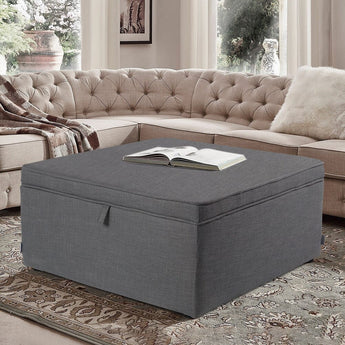 Linen Upholstered Storage Ottoman Footstool Living and Home 