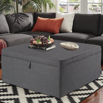 Linen Upholstered Storage Ottoman Footstool Living and Home 