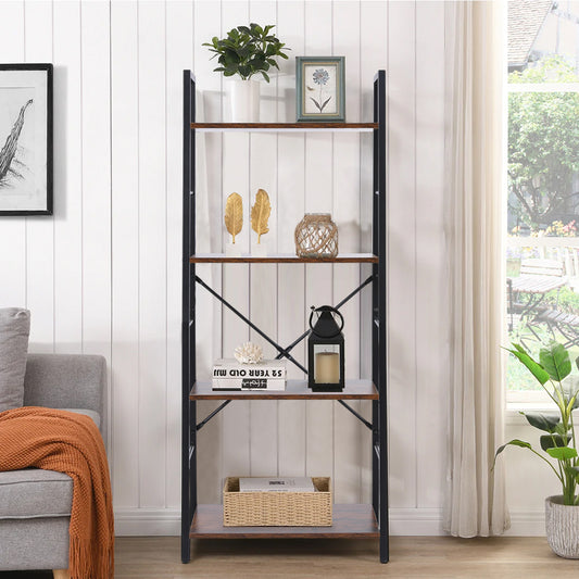 Freestanding Metal 4-Tiers Leaning Ladder Storage Shelf