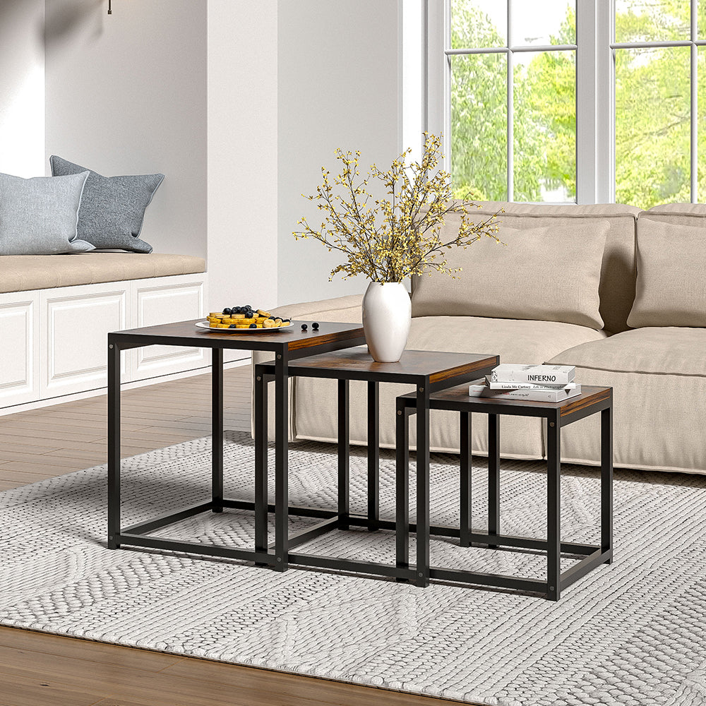 Metal Framed Square Nesting Side Tables Set 3