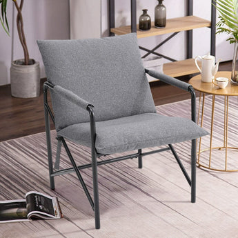 Modern Minimalist Linen Armchair with Metal Frame Living and Home 