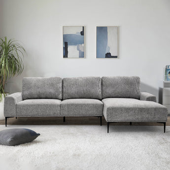 Light Grey Linen Upholstered L-Shaped Corner Sofa