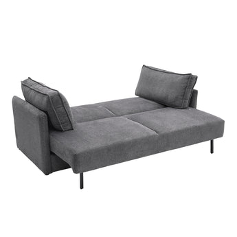 Dark Grey Linen Upholstered 3-Seater Sofa Bed with 2 Pillows