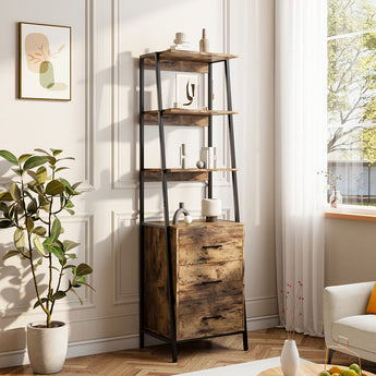 175cm H Industrial Style Wooden Bookshelf with Drawers