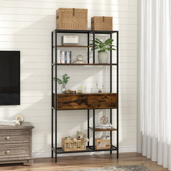 6-Tiered Metal-Framed Storage Shelf with 2 Drawers