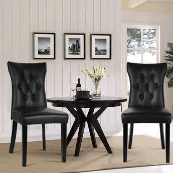 Leather Upholstered High Backrest Dining Chairs Set of 2