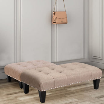 Linen Cotton Beige Footstool Living and Home 