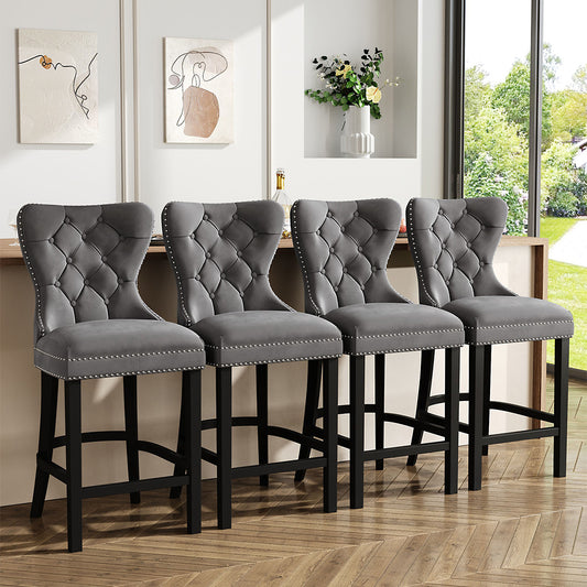 Dining Bar Chairs Wooden Velvet Buttoned Bar Stool