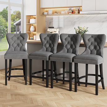 Dining Bar Chairs Wooden Velvet Buttoned Bar Stool