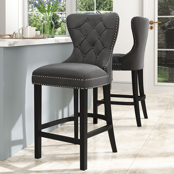 Dining Bar Chairs Wooden Velvet Buttoned Bar Stool