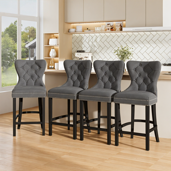 Dining Bar Chairs Wooden Velvet Buttoned Bar Stool