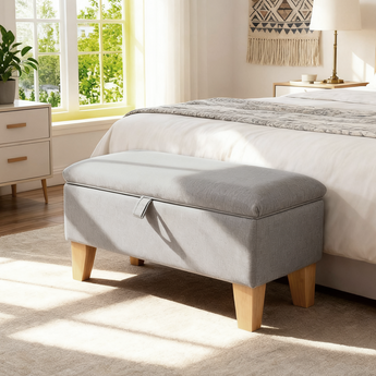 71cm Wide Linen Upholstered Ottoman Footstool with Storage Function