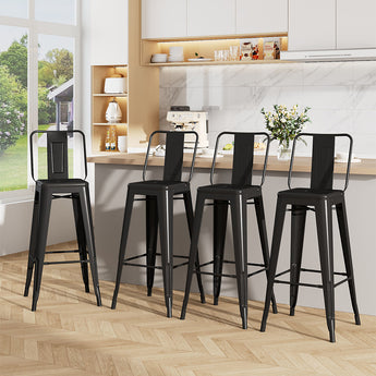 Black/Brown Metal High Bar Stools Set of 4