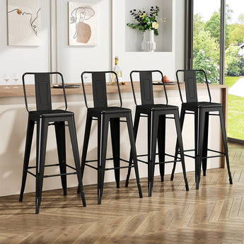 Black/Brown Metal High Bar Stools Set of 4