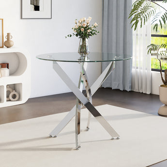 90cm Round Dining Table Tempered Glass Coffee Table