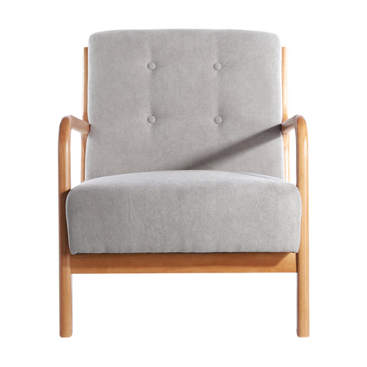 65cm Wide Grey Tufted Linen Upholstered Wooden Armchair