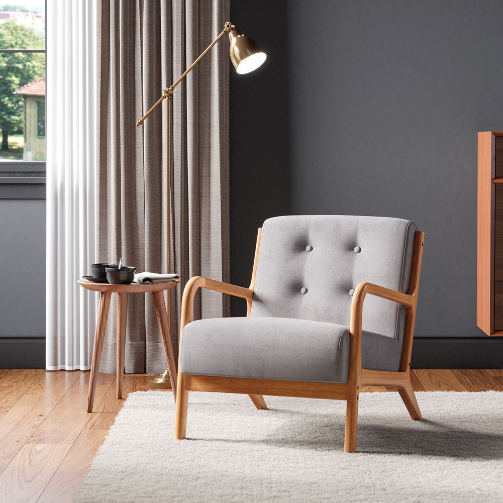 65cm Wide Tufted Linen Upholstered Wooden Armchair