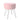 Pink round plush padded dressing footstool with white tapered legs