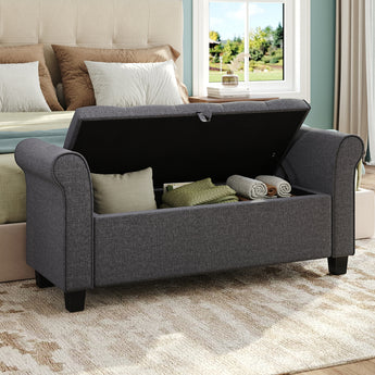 Linen Storage Ottoman Box Buttoned Storage Bench with Side Armrests