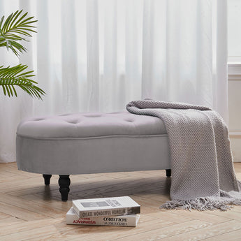 Button-Tuftedmall Oval Lint Footstool Ottoman Grey With Gourd-shape Wooden Legs