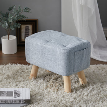Linen Upholstered Ottoman Footstool with Pocket