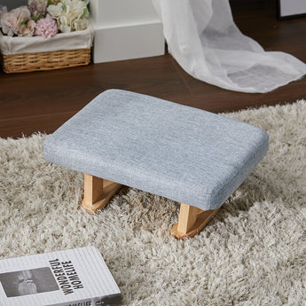 Rectangle Linen Upholstered Footstool with Wooden Legs