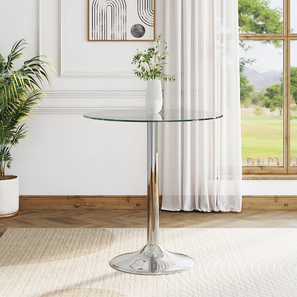 70cm Dia. Round Dining Table Tempered Glass Top Pedestal Base