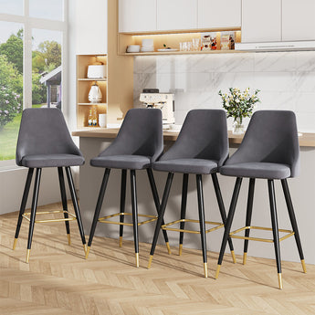 3ft Height Bar Stools with Footrest Set of 2 Velvet Padded