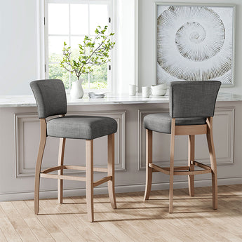 105cm H Set of 2 Light Grey Linen Bar Stools for Kitchen