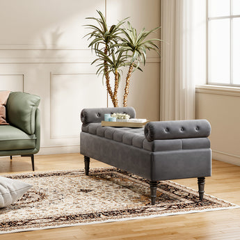 Buttoned Velvet/Linen Upholstered Entryway Bedroom Storage Bench