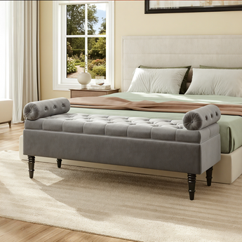 Buttoned Velvet/Linen Upholstered Entryway Bedroom Storage Bench