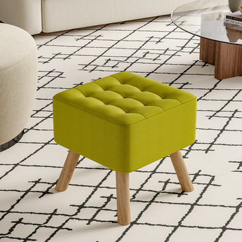 Linen Upholstered Footstool with Wooden Legs